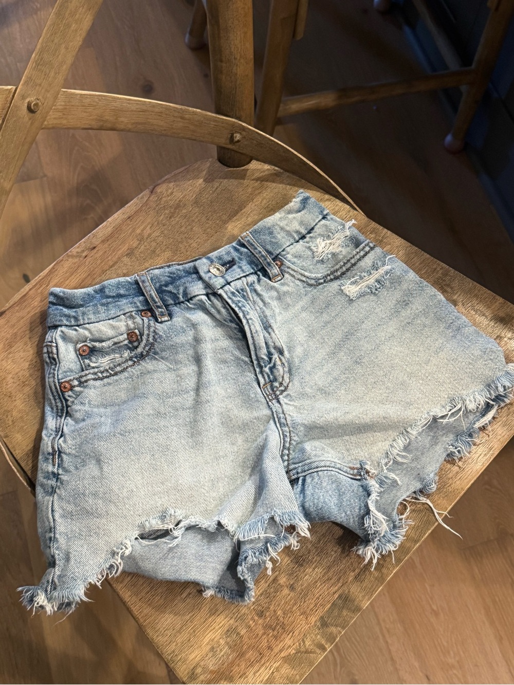 American Eagle Outfitters Light Wash Distressed Denim Shorts